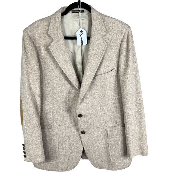 Peter England Men 46R Wool Blazer Suede Elbow Patches Button Detail Quiet Luxury - Picture 16 of 16